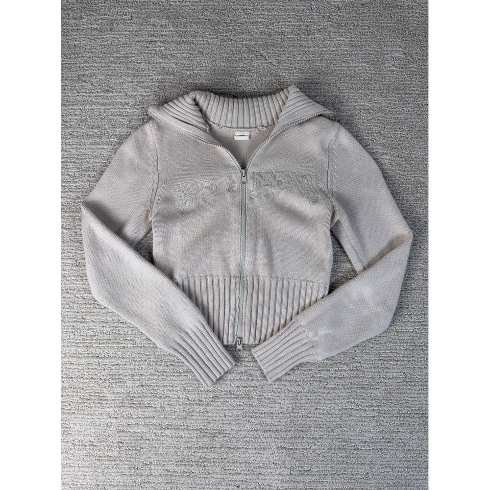 Urban Outfitters BDG Jeans Beige Knit Full Zip Cropped Sweater Small